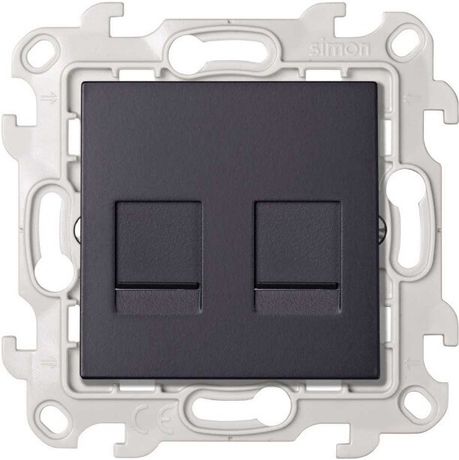 Розетка информационная 2xRJ45 Cat.6 UTP, цвет графит, Simon 24 Harmonie | 2410600-038