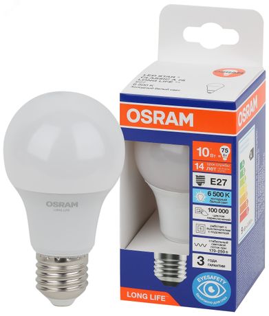 Лампа светодиодная груша LED 10Вт Е27 6500К 806Лм 170-250В (замена 75Вт) OSRAM - 4099854186035