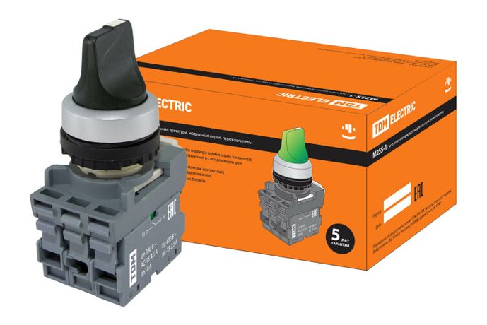 Переключатель на 2 положения с фиксацией M2SS2-20B короткая ручка в сборе d22мм 1з+1р черный | SQ0747-0078 TDM