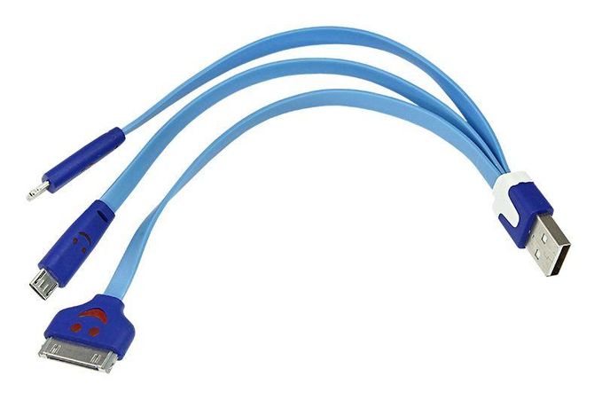 Кабель USB Lightning/30pin/micro USB/PVC/flat/blue/0.15m 3 в 1 Rexant 18-4255 MEET