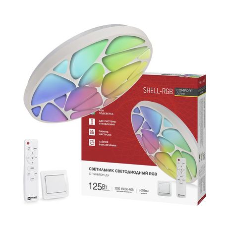 Светильник светодиодный COMFORT SHELL-RGB 125Вт 230В 3000-6500K 10000Лм 500x80мм с пультом ДУ IN HOME - 4690612058917