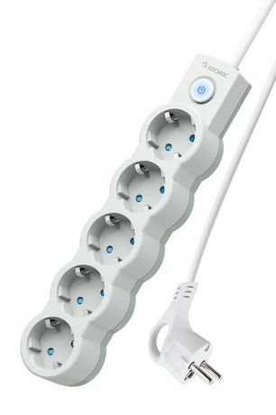 Удлинитель 5х5м с заземл. 10А IP20 2200Вт 220В защ. шторки ПВС 3х1 выкл. бел. КОСМОС YKsm5m-5g-Z-V10A-W