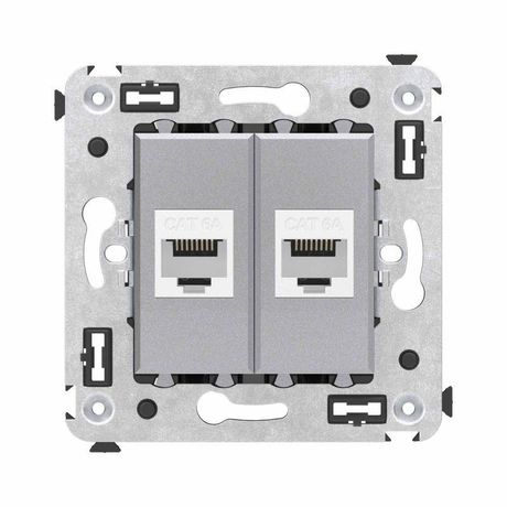 Компьютерная розетка RJ-45 без шторки в стену, кат.6А двойная, "Avanti", "Закаленная сталь" | 4404674 DKC ДКС