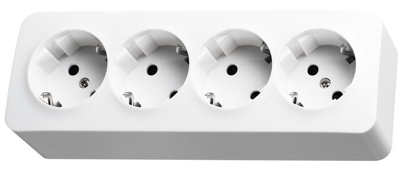 Розетка четырехместная Schuko со шторками накладного монтажа цвет белый 16A 250В 2P+T - FS5508W Jasmart