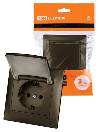 Розетка 2П+З 16А 250В IP44 с защ. шт. крышкой бронза "Лама" | SQ1815-0714 TDM