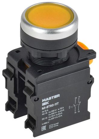 Кнопка с фиксацией d=22мм 1NO+1NC жёлтая MASTER | MI-BT60-11T-3-21-K05 IEK