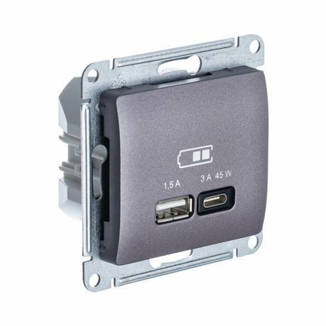 Розетка USB Glossa тип A+C 45Вт QC PD высокоскор. ЗУ механизм сирен. туман SE GSL001429 APC