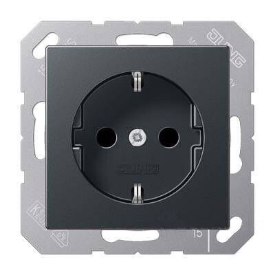 Штепсельная розетка SCHUKO одинарная, с заземлением, без шторок, 16A, 250В Серия Eco Profi антрацит - EP1420AN JUNG
