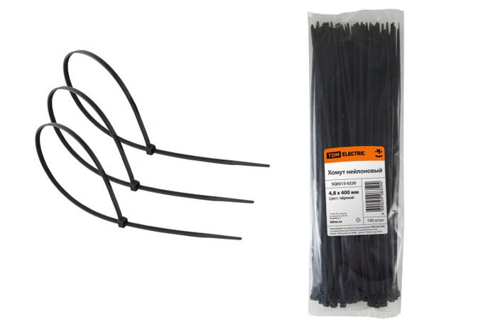 Хомут 4,8х400мм нейлон (черный) (100шт) | SQ0515-0220 TDM