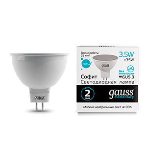 Лампа светодиодная LED 3.5 Вт 300 лм 4100К AC180-240В GU5.3 софит MR16 нейтральный Elementary Gauss - 13524