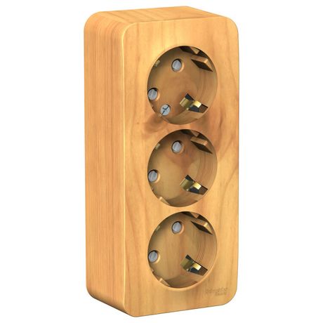 Розетка BLANCA наружная трехпостовая, с заземлением, со шторками, изолирующей пластиной, 16А, 250В, ясень - BLNRA011315 APC