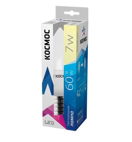 Лампа светодиодная LED Свеча 7Вт Е27 230v 3000K 540Лм - Lksm_LED7wCNE2730 Космос