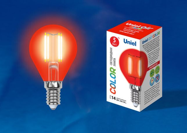 Лампа светодиодная LED-G45-5W/RED/E14 GLA02RD LED. "шар". серия Air color. Красный свет | UL-00002985 Uniel