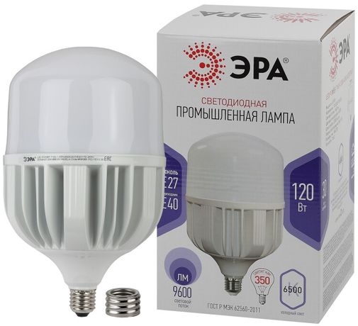 Лампа светодиодная LED 120 Вт 9600Лм 6500К T160 холодный E27/E40 (переходник) 170-265В POWER T160-120W-6500-E27/E40 - Б0049104 ЭРА