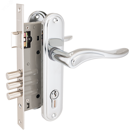 Замок врезной цилиндровый с ручками для деревянных дверей АЛЛЮР 102/3 CP хром - 5790 ПТК