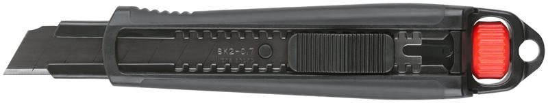 Нож технический 18 мм усиленный прорезиненный, дополнит. пластиковый прижим, черный, Профи - 10322 РОС