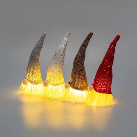 Набор из 4 гномиков в новогодних колпаках 20см тепл. бел. 3хLR1130 (в комплекте) Neon-Night 513-016