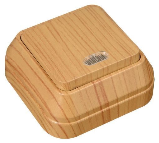 Переключатель проходной 1-кл. ОП 10А IP20 с подсветкой дуб Makel 45325