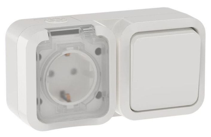 Блок ОП TORS TS342 (розетка + выключатель) 16А IP55 горизонт. бел. IEK TS-G10-6-55-V-K01