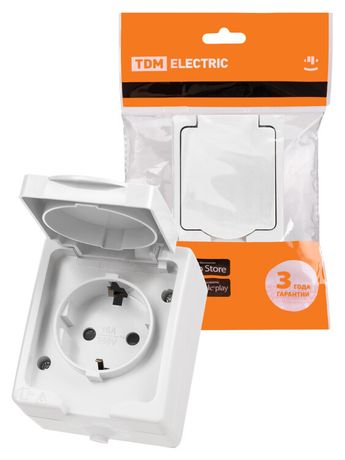 Розетка 2П+З открытой установки IP54 16А белая "Вуокса" | SQ1803-1007 TDM