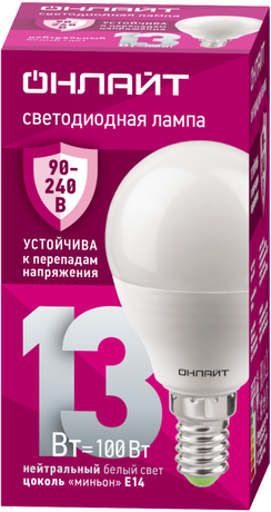 Лампа светодиодная 90 425 OLL-G45-13-230-4K-E14-FR (PRO 90-240В) ОНЛАЙТ 90425 Navigator