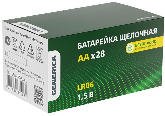 Батарейка щелочная Alkaline LR06/AA (28шт/бокс) | ABT-LR06-ST-B28-G GENERICA IEK