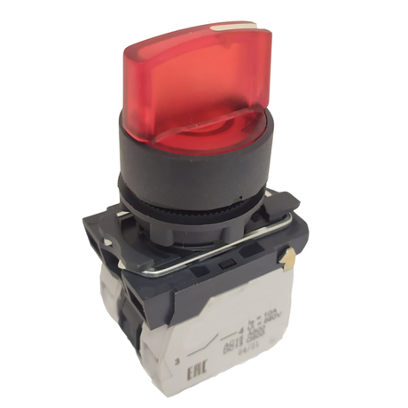 Переключатель КПЕ2120РЛ-24В-красный-2но+0нз-ручка-фикс-3поз-индикатор-IP40 | 354427 КЭАЗ