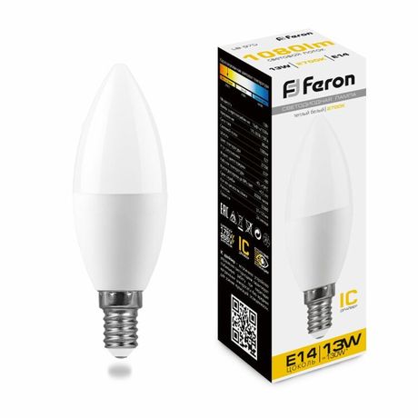 Лампа светодиодная LED 13вт E14 теплый матовая свеча - 38107 FERON