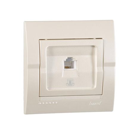 Розетка телефонная 1-м СП Deriy RJ11 16А IP20 евро стандарт жемчуж./бел. метал. LEZARD 702-3030-137