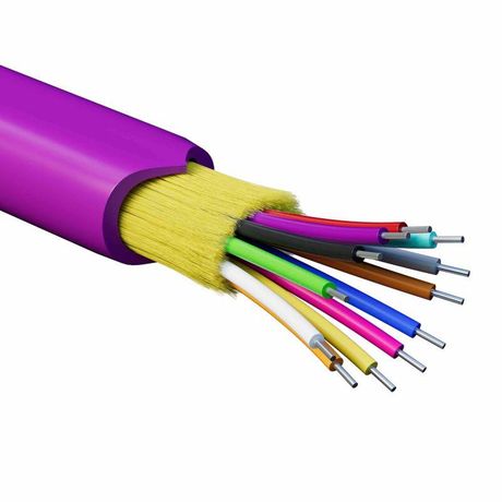 Кабель волоконно-оптический распределительный арамидные упрочняющие нити для внутренней прокладки нг(А)-HF 12 ОВ категорияOM4 (G.651.1) плотный буфер 0.4кН барабан 2000м DKC RNDT4C12MG01 ДКС