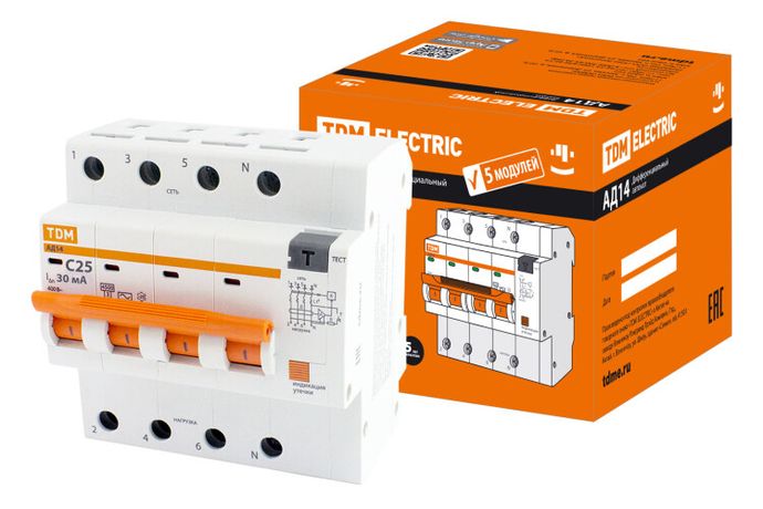 Выключатель автоматический дифференциального тока АД14 4Р 25А 30мА | SQ0204-0133 TDM