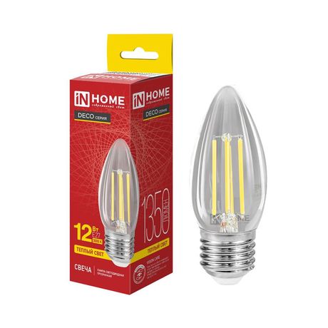 Лампа светодиодная LED-СВЕЧА-deco 12Вт свеча прозрачная 3000К E27 1350лм 230В IN HOME 4690612063263