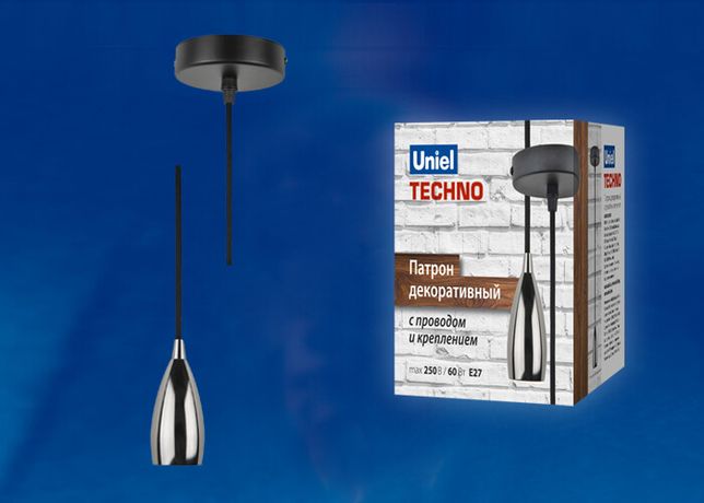 Патрон декоративный DLC-T-S32/E27 TS/1M/BL PEARL BLACK серия Techno с проводом (1м) и креплением Материал алюминий Цвет черный жемчуг - UL-00005289 Uniel