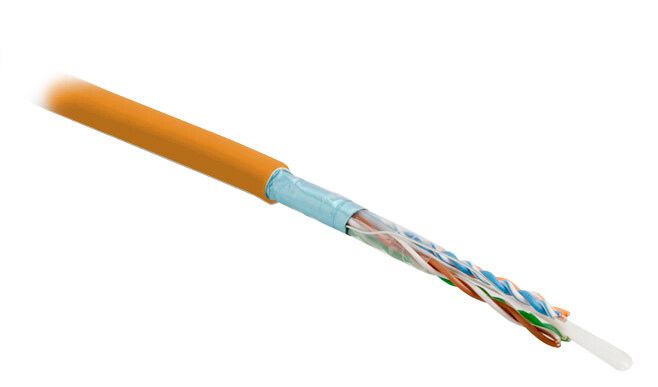 Кабель витая пара экранир. F/UTP кат.5E 4 пары 24 AWG ОЖ solid экран-фольга PVC -20град.C-+75град.C FUTP4-C5E-S24-IN-PVC-OR-305 гарантия: 15 лет компонентн. / 25 системн. оранж. (уп.305м) Hyperline 444623