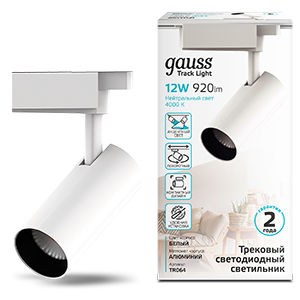 Светильник светодиодный трековый на шинопровод ДПО 12 Вт 950 лм 4000К AC 220В Белый IP20 D100х190мм однофазный угол 24 грд Track - TR064 Gauss