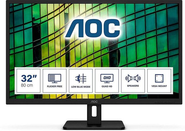 Монитор LCD 31.5дюйм 16:9 2560х1440(WQHD) IPS nonGLARE 250cd/кв.м H178град/V178град 3000:1 20M:1 16.7M 4ms HDMI DP Tilt Speakers 3Y Black Q32E2N AOC