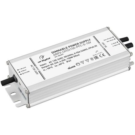 Блок питания ARPV-UH24150-PFC-0-10V (24V, 6.3A, 150W) (ARL, IP67 Металл, 7 лет) - 024277 Arlight