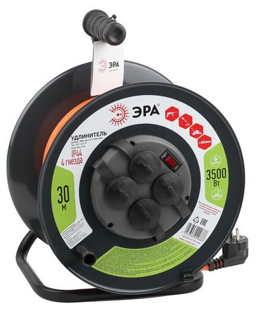 Удлинитель силовой RMx-4es-3x1.5-30m-IP44 на м. катушке c/з 4 гн 30м ПВС 3х1.5 ЭРА - Б0046850