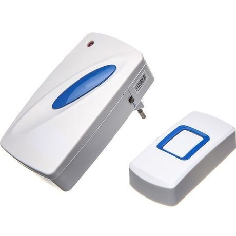 Звонок дверной беспроводной от сети 6 мелодий 100м IP44 бело-синий C93 - Б0018972 ЭРА