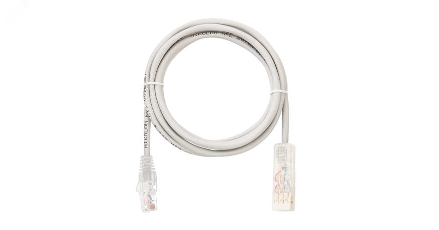 Шнур коммутационный U/UTP 2 пары кат.5 (класс D) 100МГц 110-RJ45/8P8C Ethernet колпачок с защитой защелки мж BC (чистая медь) 24AWG (7х0.192мм) LSZH нг(А)-HFLTx 2м сер. NIKOMAX NMC-PC2UD05E-020-C-GY ЭКО49931