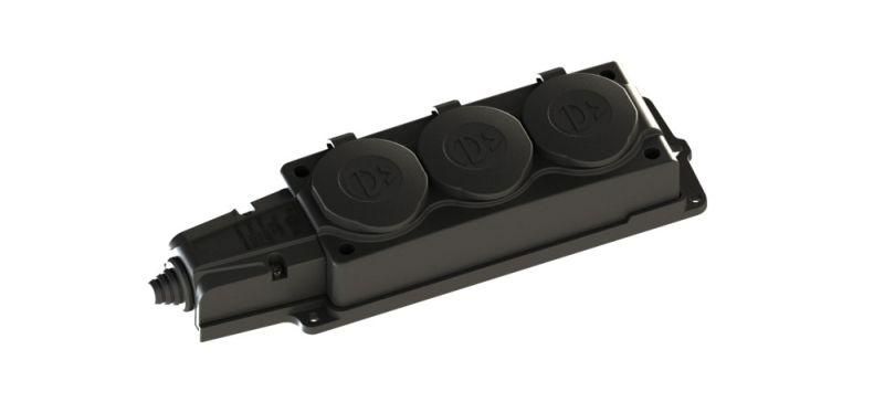 Колодка 3х розетка тройная 2К+З каучуковая 16А/250В IP44 Чёрная MultiSet - MST4103BK APC