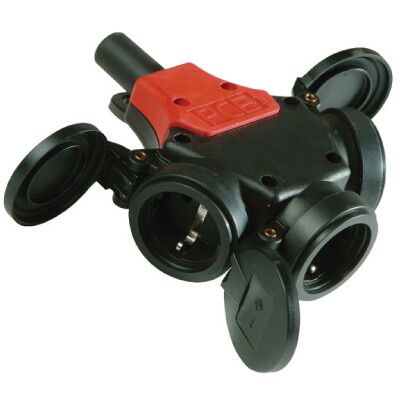 Розетка тройник с откидной крышкой 2P+E 16А 230В IP44 DKC DISS320163 ДКС