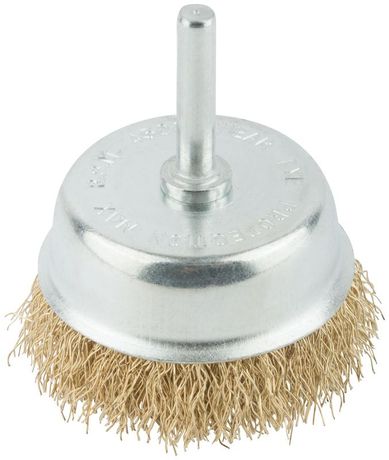Корщетка тип "чашка" со штифтом стальная латунированная волнистая проволока 65мм MOS 38487М