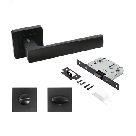 Комплект ручек и защелка АЛЛЮР АРТ КОЛОМБО BL+L7050S BL+BK-S1 BL (23150/S7050) матовый черный с фикс - 15203 ПТК