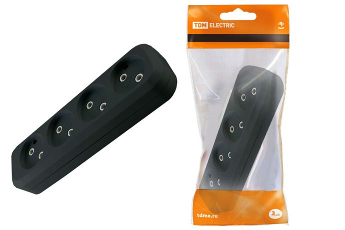 Колодка розеточная 4 гнезда 2П б/з 10А 250В черная | SQ1806-0111 TDM