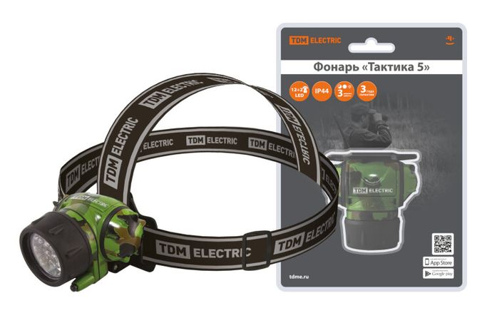 Фонарь налобный "Тактика 5" 12+2 LED, 94 лм, бат. 3*AАА, | SQ0350-0096 TDM