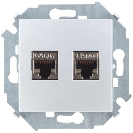 Розетка компьютерная 2-м Simon 15 RJ45 кат.6A AMP FTP механизм алюм. 1591564-033