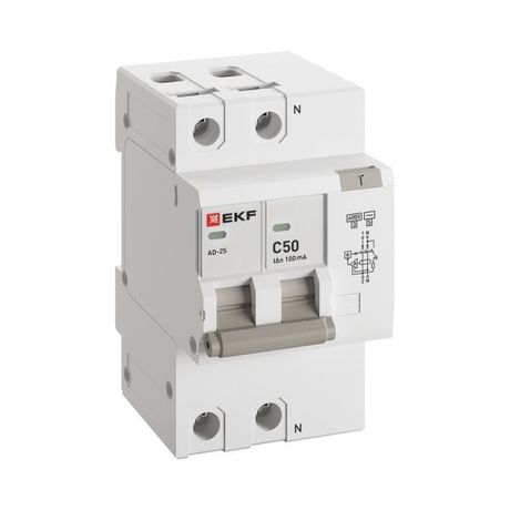 Дифференциальный автомат АД-2 S 50А/100мА (хар. C, AC, электронный, защита 270В) 6кА EKF PROxima - DA2-6-50-100S-pro