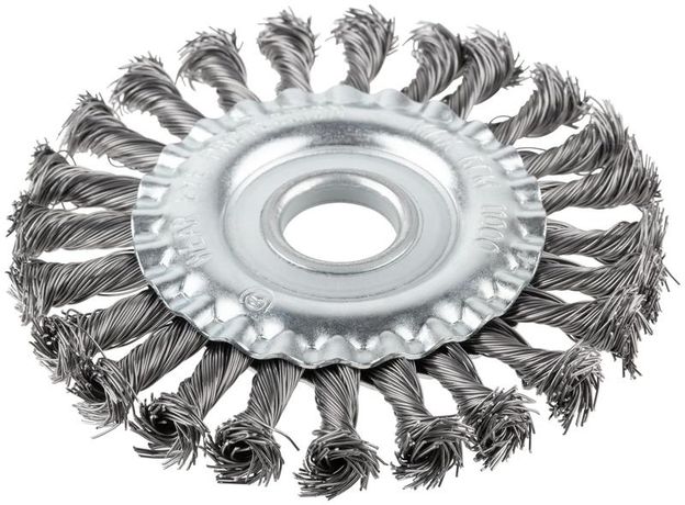 Корщетка-колесо d посадочный 22.2мм стальная витая проволока 125мм блистер КУРС 39078