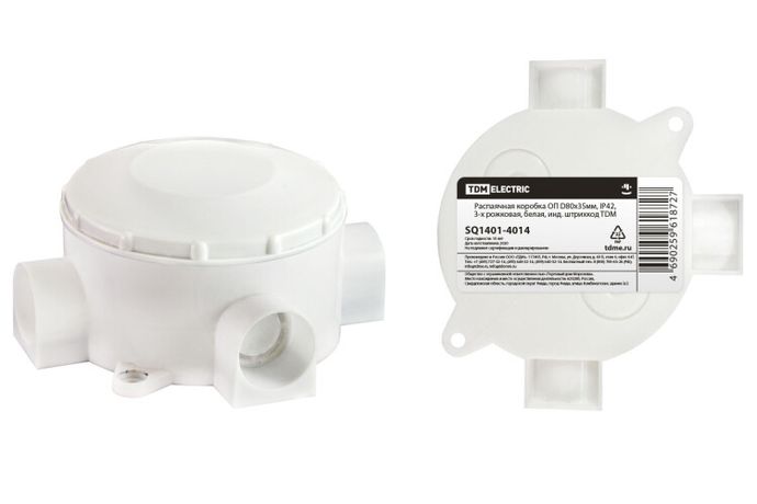 Коробка распределительная о/п D80х35мм, IP42, 3-х рожковая, белая, инд. штрихкод | SQ1401-4014 TDM